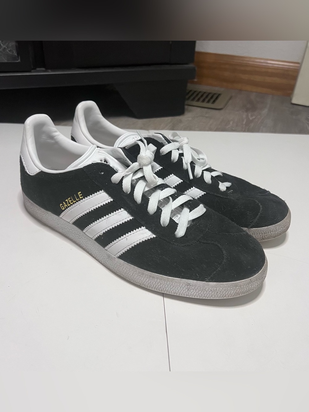 adidas Gazelle Black Suede Sneakers with White Stripes